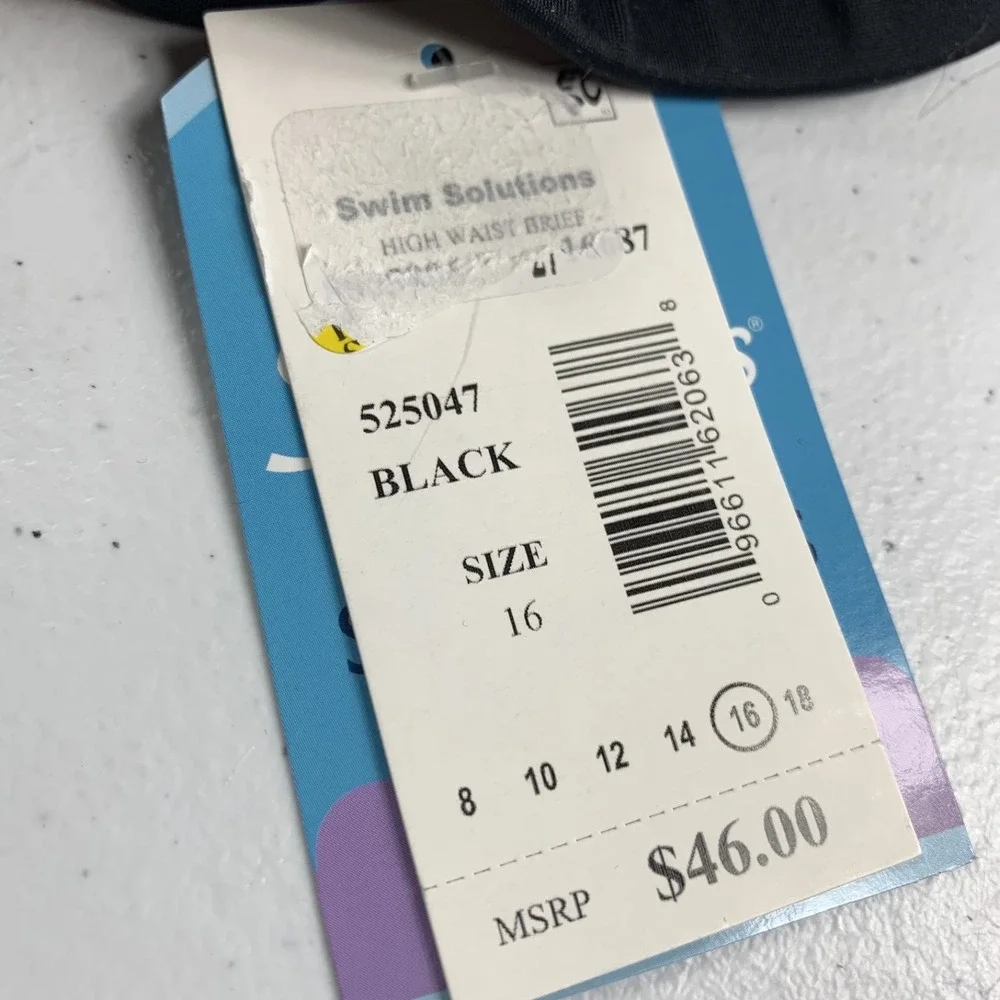 Swim Solutions Women's Swim Bottoms Size 16 Black Solid High Waisted Brief NWT‎ - Picture 3 of 7